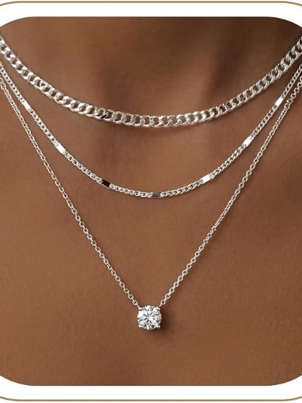 WomenGifts Layered Gold Necklaces for Women, 14K Gold Sterling Silver Plated Dai